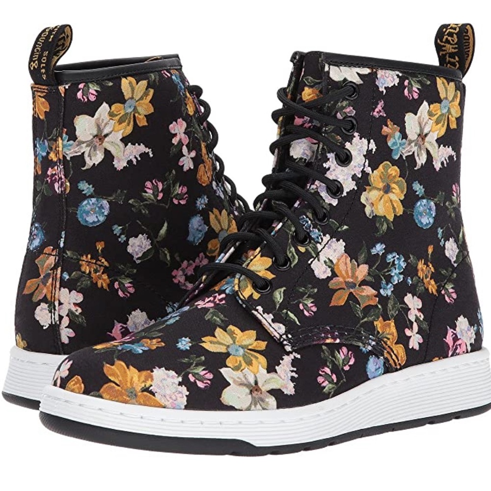 DR. MARTENS DARCY FLORAL NEWTON 8-EYE BOOT BLACK FINE CANVAS WOMEN'S 8